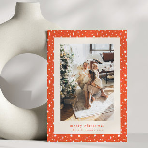Cartão De Festividades Padrão de Estrela Vermelho Ferrugem Feliz Natal Fo