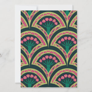 Cartão De Festividades Padrão de leque floral rosa e verde
