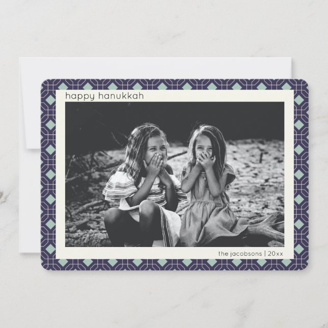 Cartão De Festividades Padrão de Mod do Meio século Azul Retroativo Hanuk (Frente)