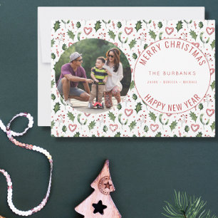 Cartão De Festividades Padrão de Natal da família de fotos modernas