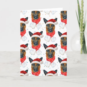 Cartão De Festividades Padrão de Natal de Cachorro Pastor Alemão Fofo