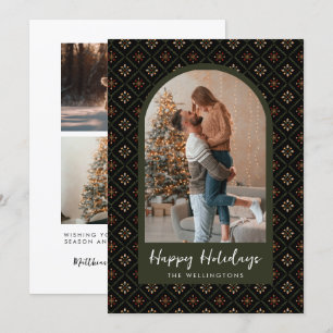 Cartão De Festividades Padrão de Natal Moderno Boho Feriado Arco Foto
