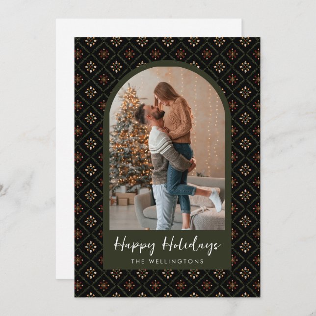 Cartão De Festividades Padrão de Natal Moderno Boho Férias Arco Foto (Frente/Verso)