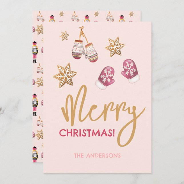 Cartão De Festividades Padrão de Natal Moderno do Pastel (Frente/Verso)