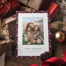 Cartão De Festividades Padrão de Natal Preto e Vermelho Rústico Foto