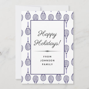 Cartão De Festividades Padrão de Raquete de Tênis Roxo Feliz Natal