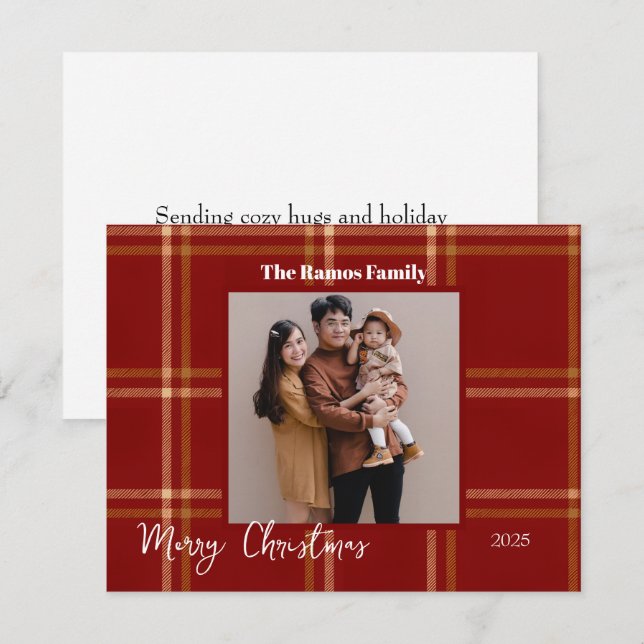 Cartão De Festividades Padrão de Tartan Escocês de Natal Personalizável (Frente/Verso)