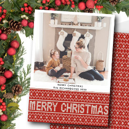 Cartão De Festividades Padrão de Texto de Natal do Sweater Vermelho Nórdi