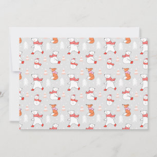 Cartão De Festividades Padrão de Urso Polar Raposa Boneco de Neve Fofo