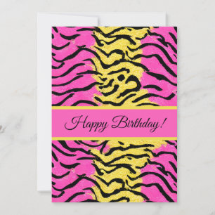 Cartão De Festividades Padrão de Zebra Rosa-Brilhante