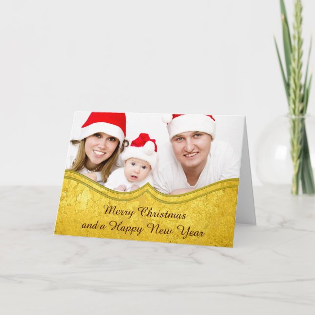 Cartão De Festividades Padrão DOURADO PURO / folha dourada + sua foto e s (Frente)