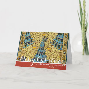 Cartão De Festividades Padrão Floral Azul de Pavão Art Nouveau Antigo