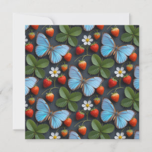 Cartão De Festividades Padrão Floral com Borboletas Morpho Azuis