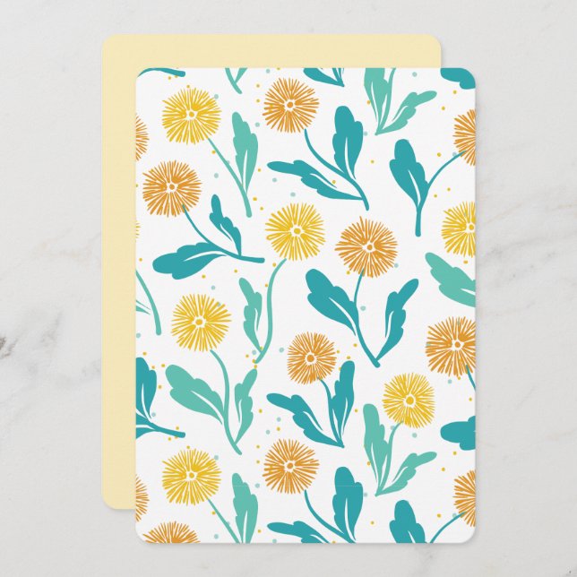 Cartão De Festividades Padrão Floral de Dandelion Amarelo - Inspirado na  (Frente/Verso)