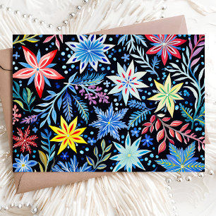 Cartão De Festividades Padrão Floral de Natal Colorido de Inverno