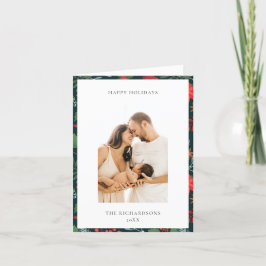 Cartão De Festividades Padrão Floral de Natal Verde Marrom Foto Feliz