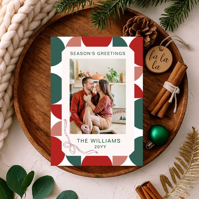 Cartão De Festividades Padrão Floral Geométrico Vermelho e Verde Moderno  (Criador carregado)