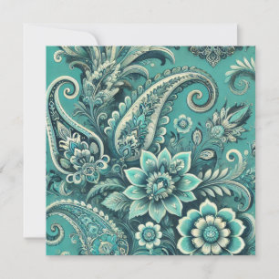 Cartão De Festividades Padrão Floral Paisley Turquesa