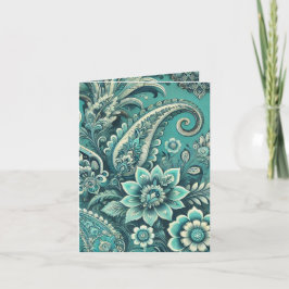 Cartão De Festividades Padrão Floral Paisley Turquesa