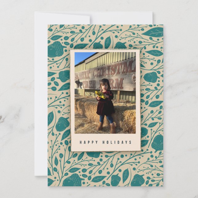 Cartão De Festividades Padrão Floral Personalizado de Azul-Teal Azul-Vint (Frente)