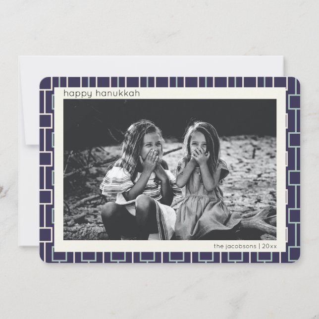 Cartão De Festividades Padrão moderno do meio século na foto de Hanukkah  (Frente)
