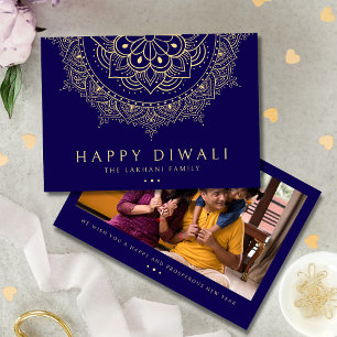 Cartão De Festividades Padrão Rangoli Feliz Diwali Azul Escuro