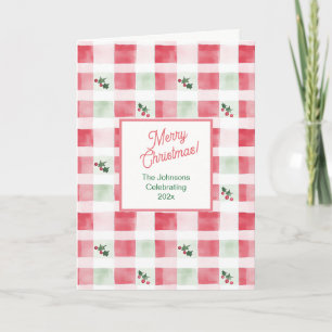 Cartão De Festividades Padrão Retroativo de Natal Verde Rosa