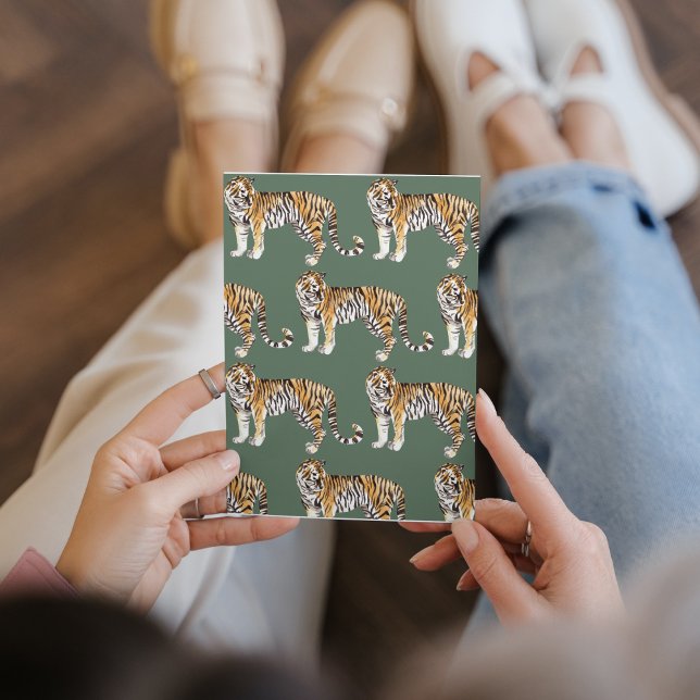 Cartão De Festividades Padrão Selvagem de Tigres Tropicais Modernos (Criador carregado)