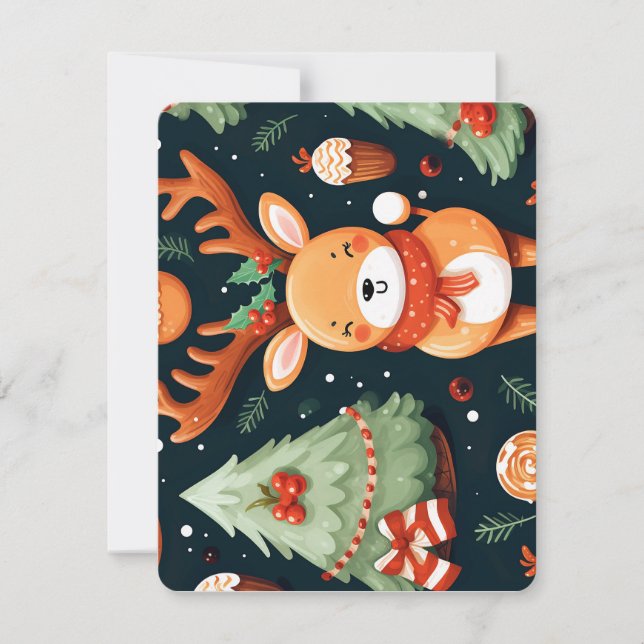 Cartão De Festividades Padrão sem costura com veado fofo (Frente)