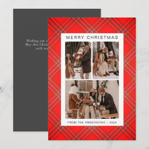 Cartão De Festividades Padrão Xadrez Chic 3 Grade de Fotos Família Natal