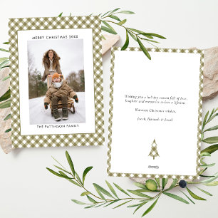Cartão De Festividades Padrão Xadrez Gingham Verde Oliva Foto Natal
