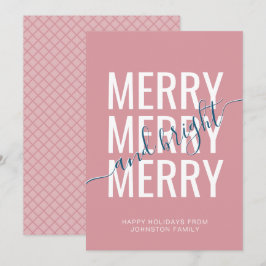 Cartão De Festividades Padrão xadrez rosa de Natal alegre e brilhante