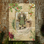 Cartão De Festividades Padre Vitoriano Ephemera Floral<br><div class="desc">A elegante composição natalícia,  com o velho mundo verde-assado Pai Natal,  enquadrado por vintage holly,  rosas,  rosas de cão e pinheiro de ornamentado dourado floresce sobre fundo de sépia angustiado.</div>