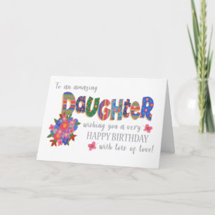 Cartão De Festividades Padrões e Flores de Aniversário da Filha