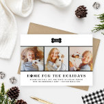 Cartão De Festividades Página inicial para fotos de cães Xadrezes negros<br><div class="desc">Nosso cartão de Natal "Home for the Holidays" para o cão de estimação apresenta uma colagem de três fotos quadradas do seu novo cachorro para compartilhar com amigos e familiares. Personalize o texto com uma saudação personalizada, seu sobrenome ou família, o nome de seu filhote e o ano. O design...</div>