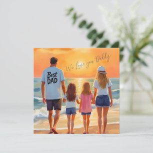 Cartão De Festividades Pai e Filhas Praia Sunset Stroll