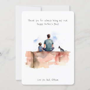 Cartão De Festividades Pai, filho e cachorro de estimação Aquarela Di