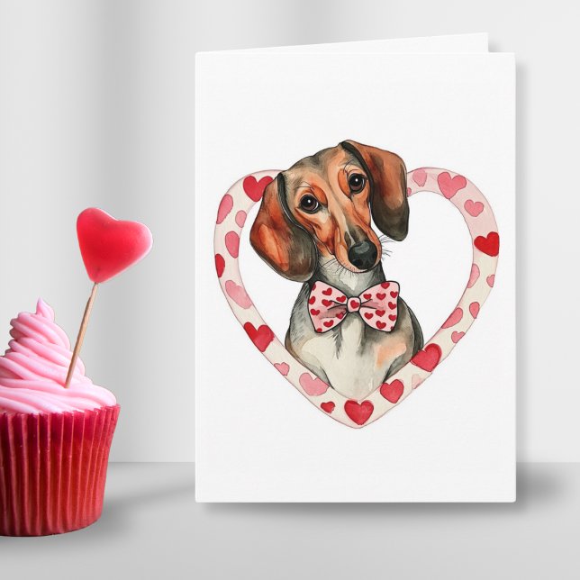 Cartão De Festividades Pai/Mãe de Dachshund Ama Água Personalizado Aquare (dachshoud heart Valentines day watercolor card for cute dog mom parent or couple romantic gift love)