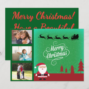 Cartão De Festividades Pai Natal & Família 3 Foto Natal