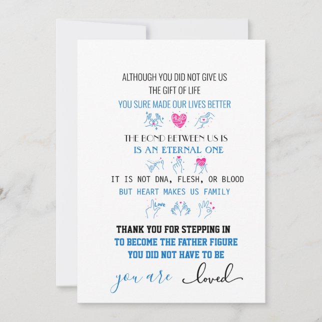 Cartão De Festividades Pai Passo Bonito coração mãos de amor (Frente)