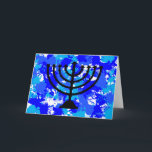 Cartão De Festividades Paint Splatter Blue Menorah<br><div class="desc">Cartão de saudação de menorah azul de salpicante.</div>