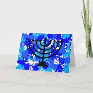 Cartão De Festividades Paint Splatter Blue Menorah