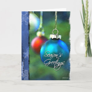 Cartão De Festividades Painted Christmas Bulbs-Blue