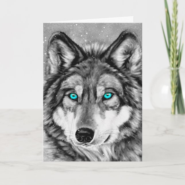 Cartão De Festividades Painted Wolf Grayscale Season's Greetings Card (Frente)