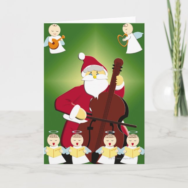 Cartão De Festividades Painting of Santa Claus playing cello with (Frente)