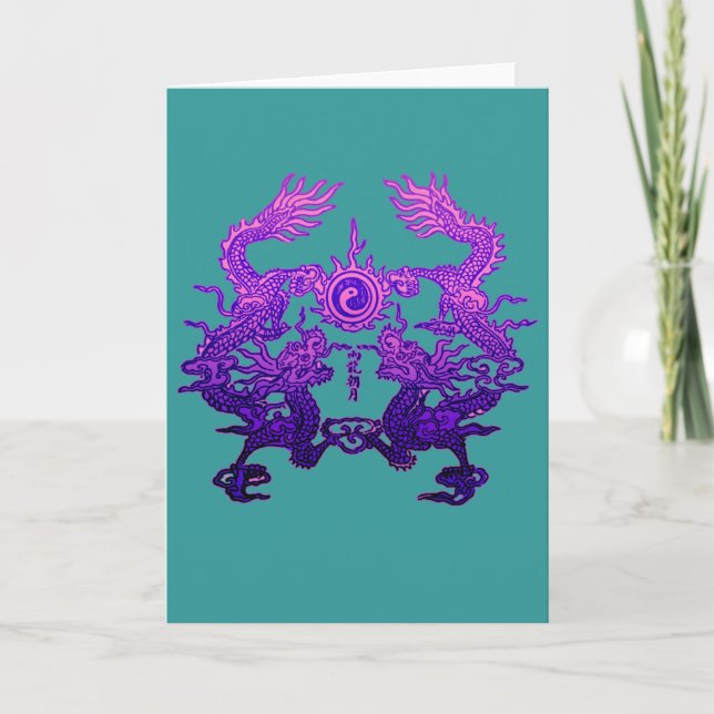 Cartão De Festividades Pair of Purple Dragons on Gifts and Apparel (Frente)