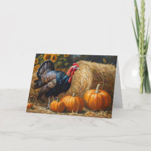 Cartão De Festividades País Turquia com Pumpkins e Ação de Graças de Hay