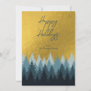 Cartão De Festividades Paisagem Áurea de Árvores da Floresta Feliz Natal