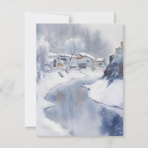 Cartão De Festividades Paisagem Congelada Em Aquarelas
