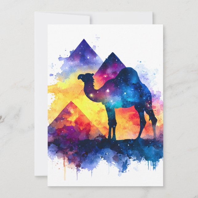 Cartão De Festividades Paisagem Cósmica Starry Night Egípcio Camel (Frente)